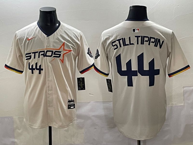 Men 2025 Houston Astros #44 Still Tippin Cream Three generations Joint Name Nike MLB Jersey style 4